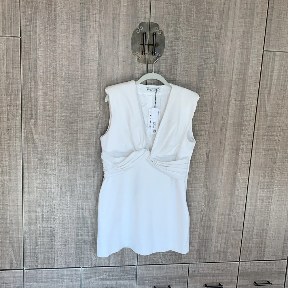 Zara Dress with Shoulder Pads‎ Knot V-Neckline
